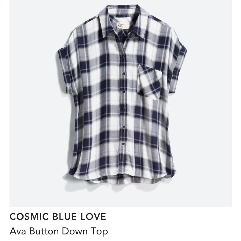 Cosmic Blue Love, Ava Button Down Shirt, Size Small, Blue and White Plaid